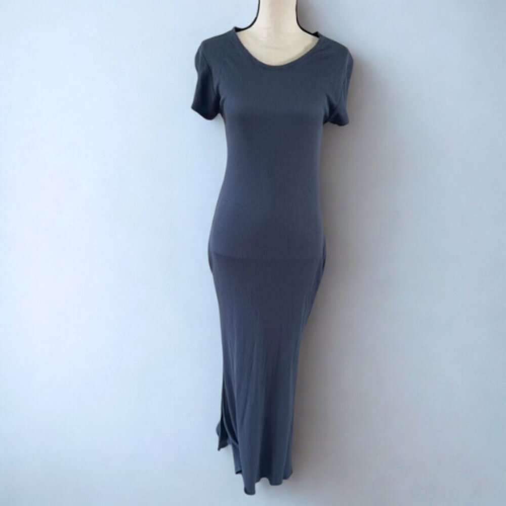 Anthropologie NWOT Soft Ribbed Knit Midi Dress S - Slate Blue - Pockets